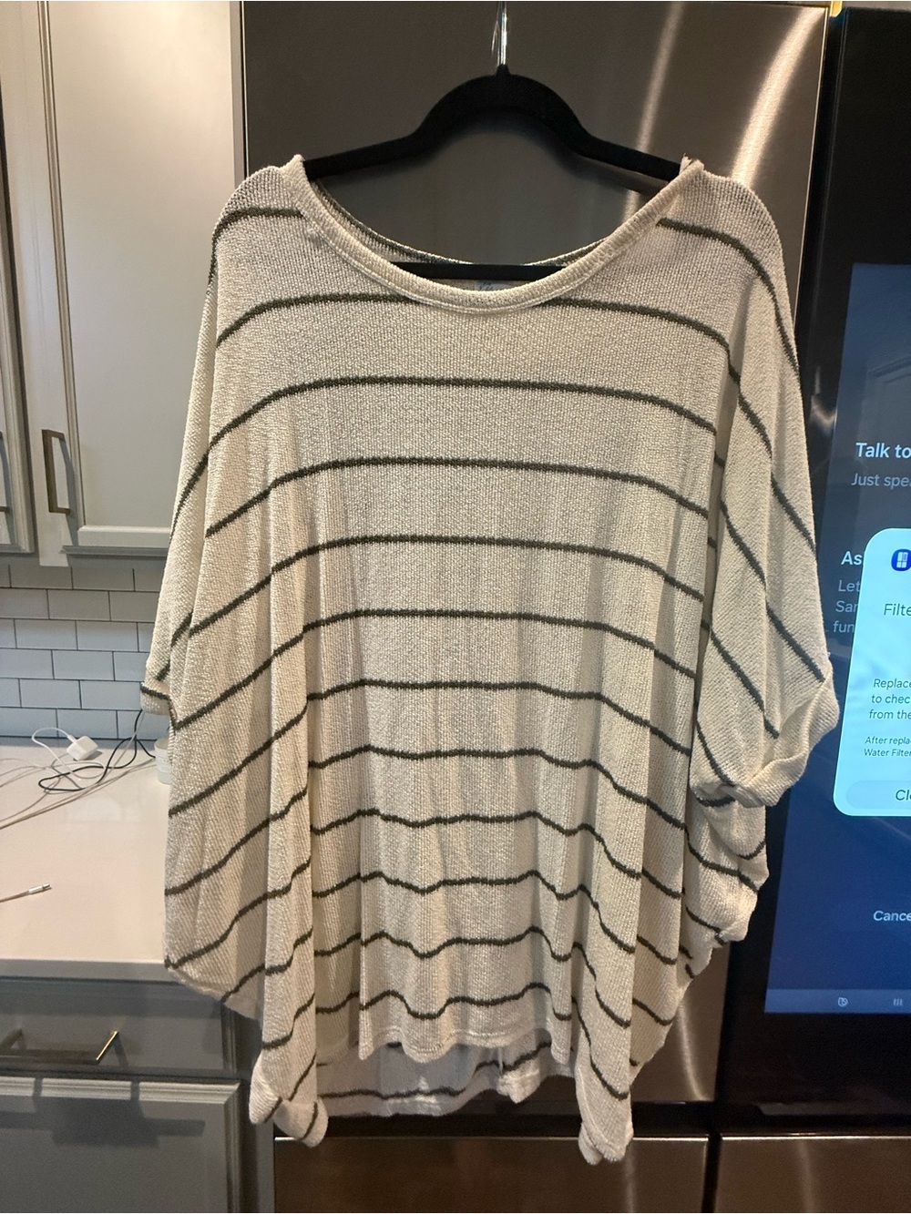 Francesca's Collections Cream and Black Striped Dolman Top